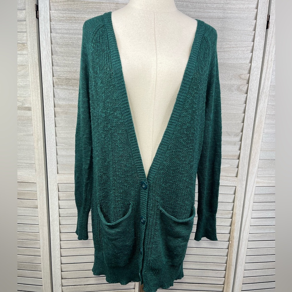 MUDD Oversized Button Front Cozy Cardigan Hunter Green-Medium